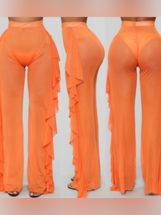 Fashion Nova Other - Women's Ruffle Sheer Mesh Swimwear Bikini Cover L, 1-orange